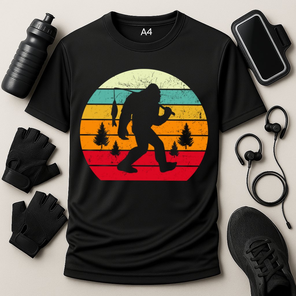 Bigfoot Fishing Retro Sunset Cooling Performance Crew T-Shirt