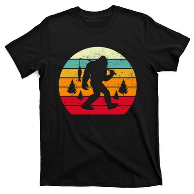 Bigfoot Fishing Retro Sunset T-Shirt