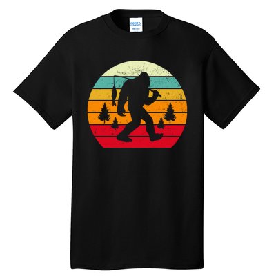 Bigfoot Fishing Retro Sunset Tall T-Shirt