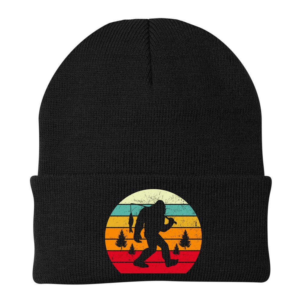 Bigfoot Fishing Retro Sunset Beanie