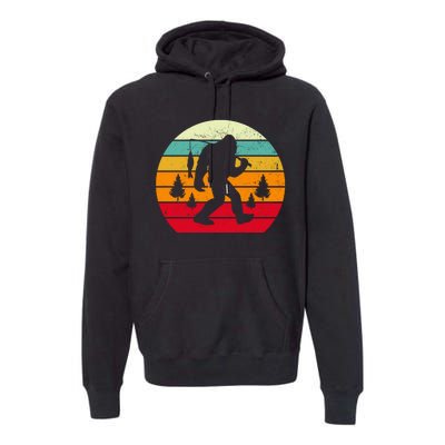 Bigfoot Fishing Retro Sunset Premium Hoodie