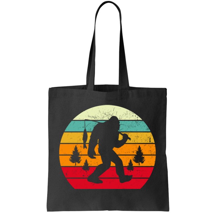 Bigfoot Fishing Retro Sunset Tote Bag