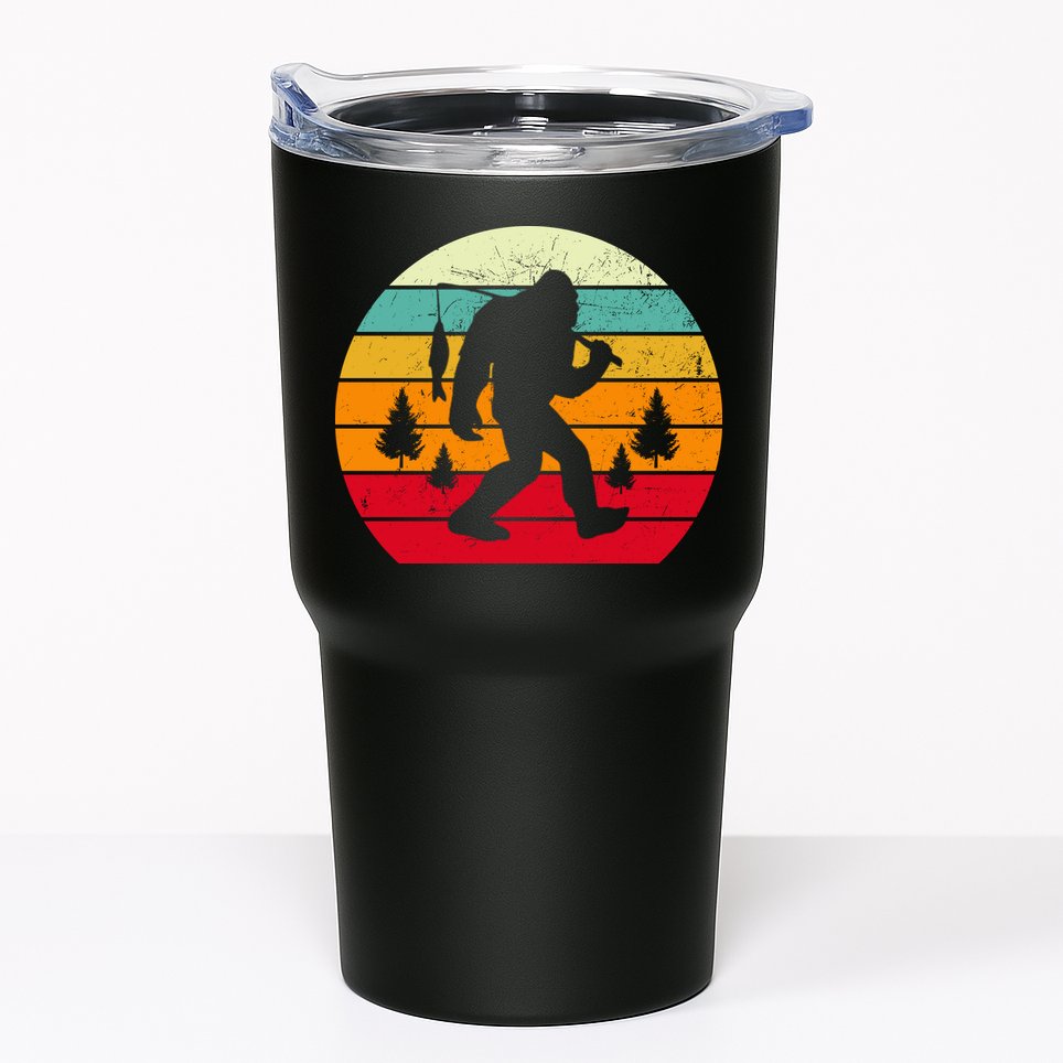 Bigfoot Fishing Retro Sunset Tumbler