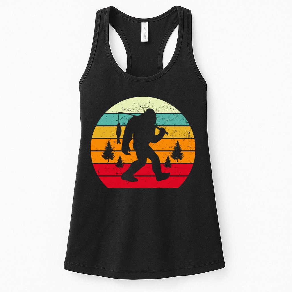 Bigfoot Fishing Retro Sunset Womens Tank Top