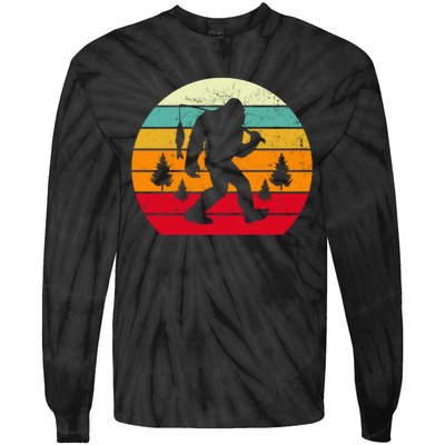 Bigfoot Fishing Retro Sunset Tie-Dye Long Sleeve Shirt