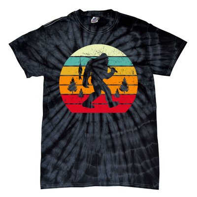 Bigfoot Fishing Retro Sunset Tie-Dye T-Shirt