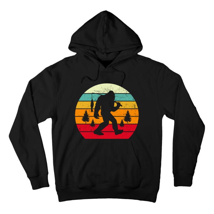 Bigfoot Fishing Retro Sunset Tall Hoodie