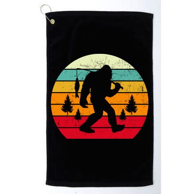 Bigfoot Fishing Retro Sunset Golf Towel