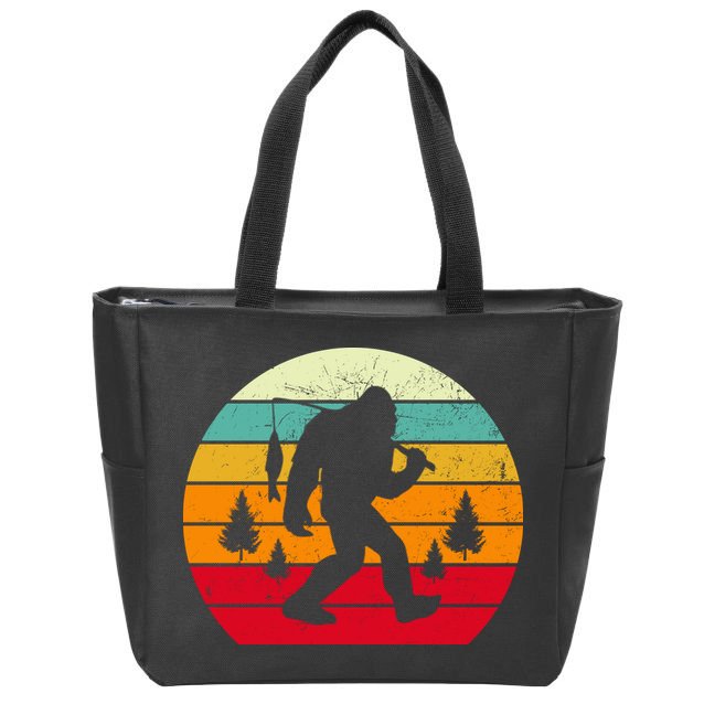 Bigfoot Fishing Retro Sunset Zip Tote Bag