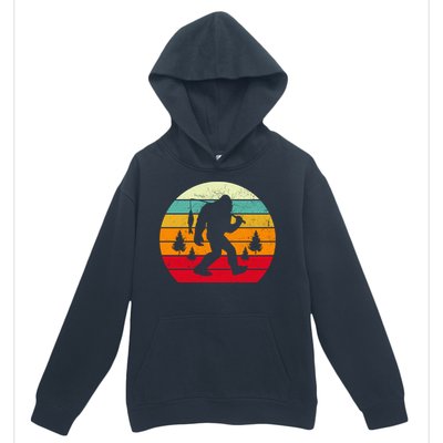 Bigfoot Fishing Retro Sunset Urban Pullover Hoodie