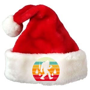 Bigfoot Fishing Retro Sunset Premium Christmas Santa Hat