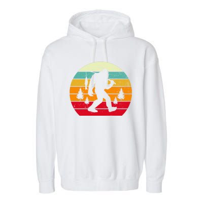 Bigfoot Fishing Retro Sunset Garment-Dyed Fleece Hoodie