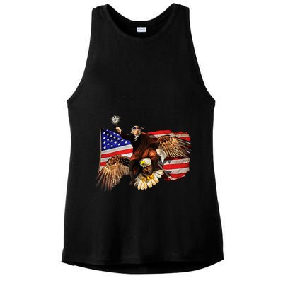 Ben Franklin Riding Eagle Funny July 4th American Flag Ladies PosiCharge Tri-Blend Wicking Tank