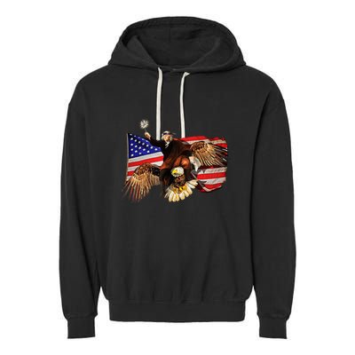 Ben Franklin Riding Eagle Funny July 4th American Flag Garment-Dyed Fleece Hoodie