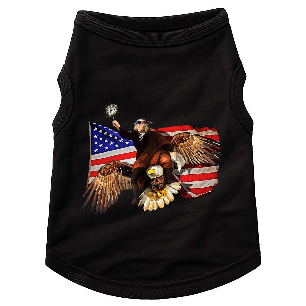 Ben Franklin Riding Eagle Funny July 4th American Flag Doggie Tank