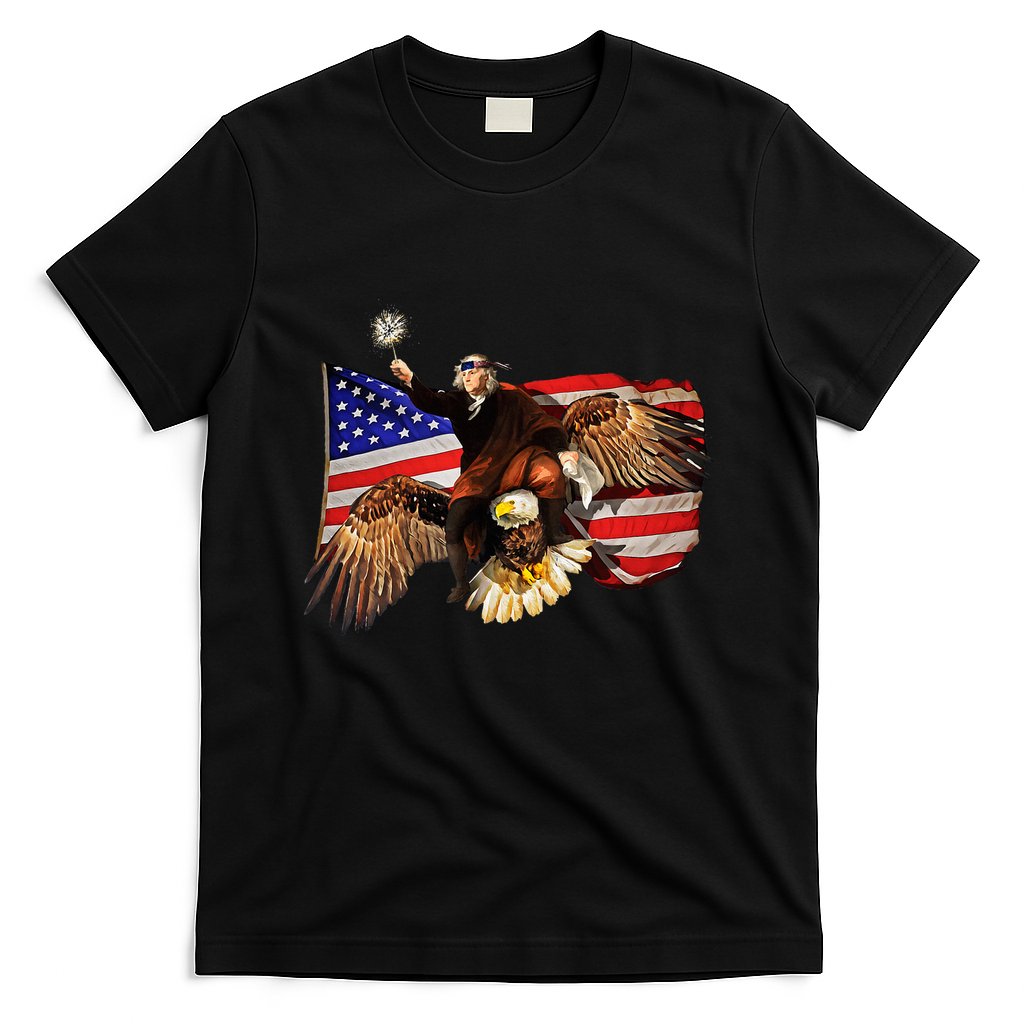 Ben Franklin Riding Eagle Funny July 4th American Flag T-Shirt