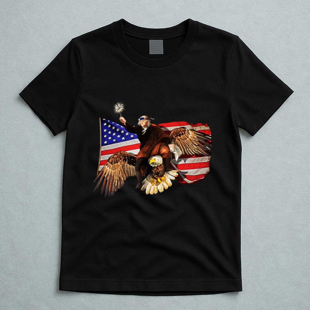 Ben Franklin Riding Eagle Funny July 4th American Flag T-Shirt