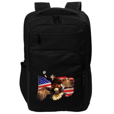 Ben Franklin Riding Eagle Funny July 4th American Flag Impact Tech Backpack