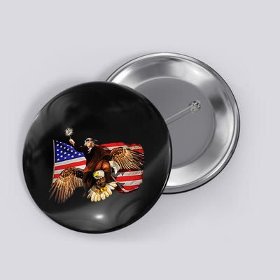 Ben Franklin Riding Eagle Funny July 4th American Flag Button