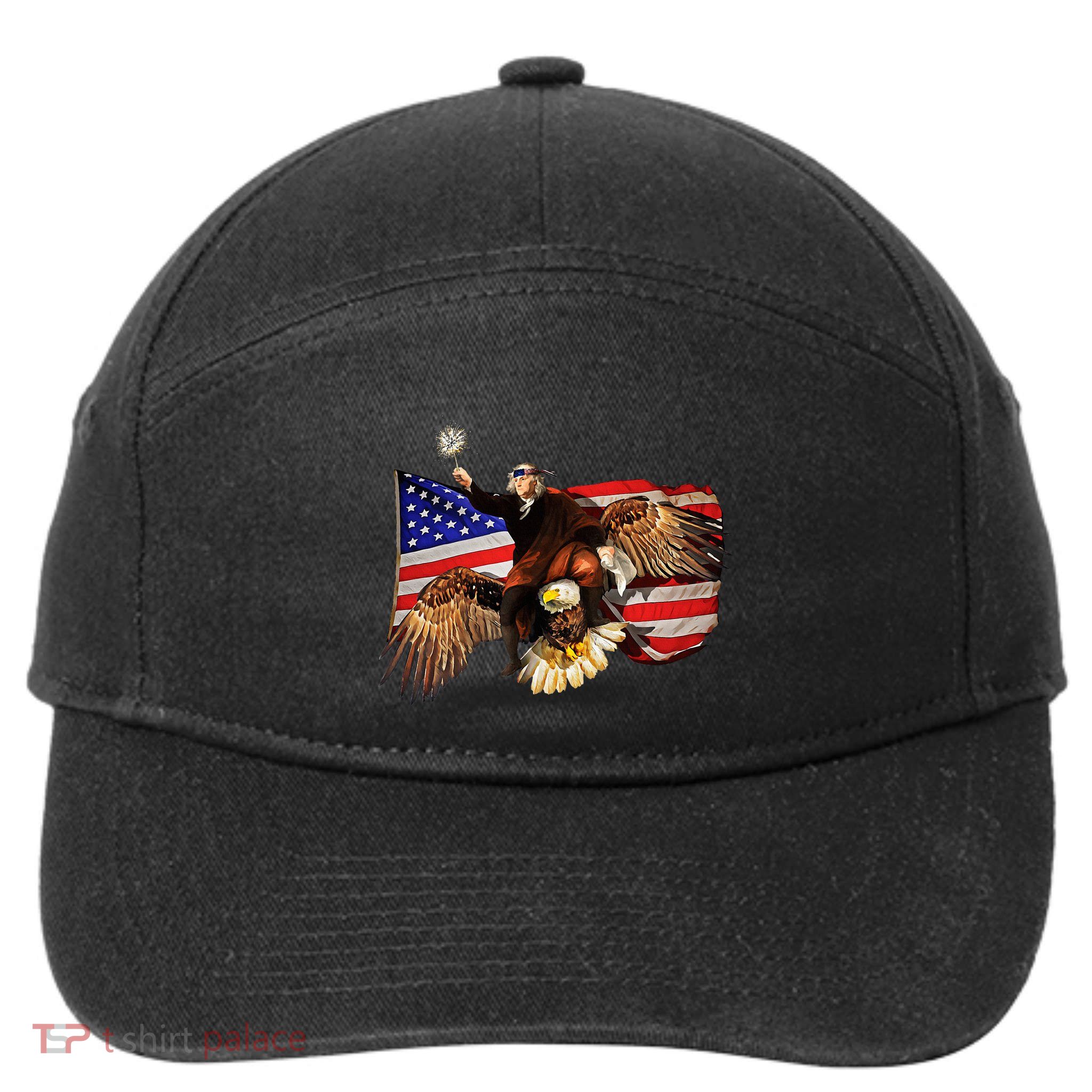 Ben Franklin Riding Eagle Funny July 4th American Flag 7-Panel Snapback Hat