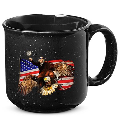 Ben Franklin Riding Eagle Funny July 4th American Flag 15oz Campfire Ceramic Mug