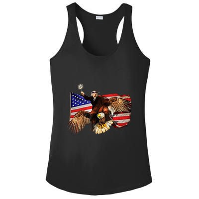 Ben Franklin Riding Eagle Funny July 4th American Flag Ladies PosiCharge Competitor Racerback Tank