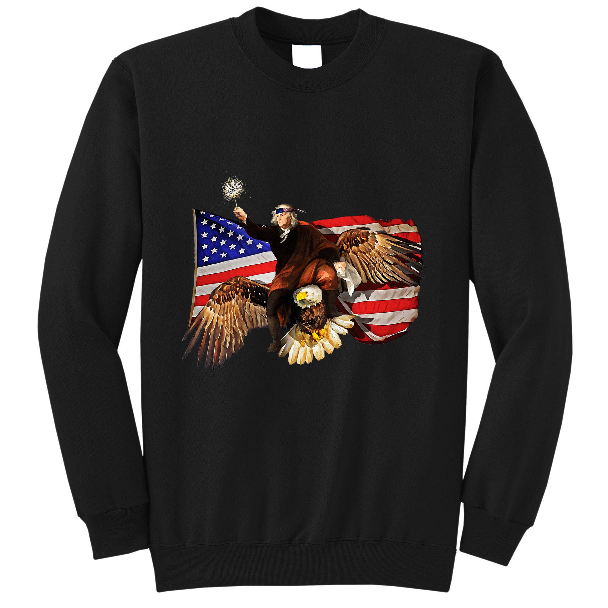 Ben Franklin Riding Eagle Funny July 4th American Flag Tall Sweatshirt