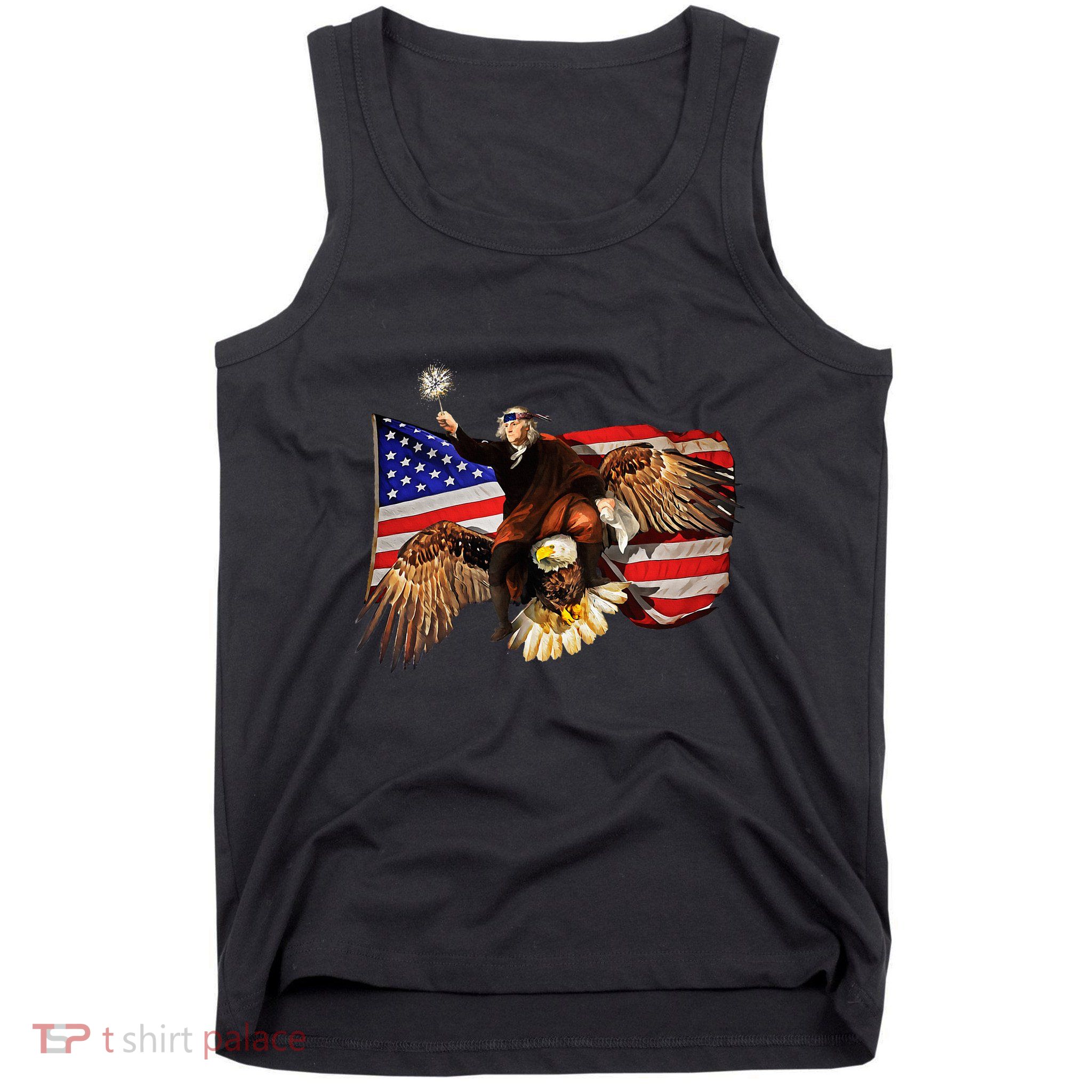 Ben Franklin Riding Eagle Funny July 4th American Flag Tank Top