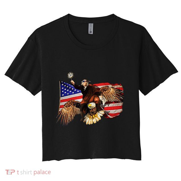 Ben Franklin Riding Eagle Funny July 4th American Flag Crop Top