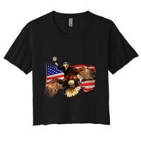 Ben Franklin Riding Eagle Funny July 4th American Flag Women's Crop Top Tee