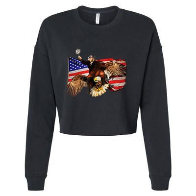 Ben Franklin Riding Eagle Funny July 4th American Flag Cropped Pullover Crew