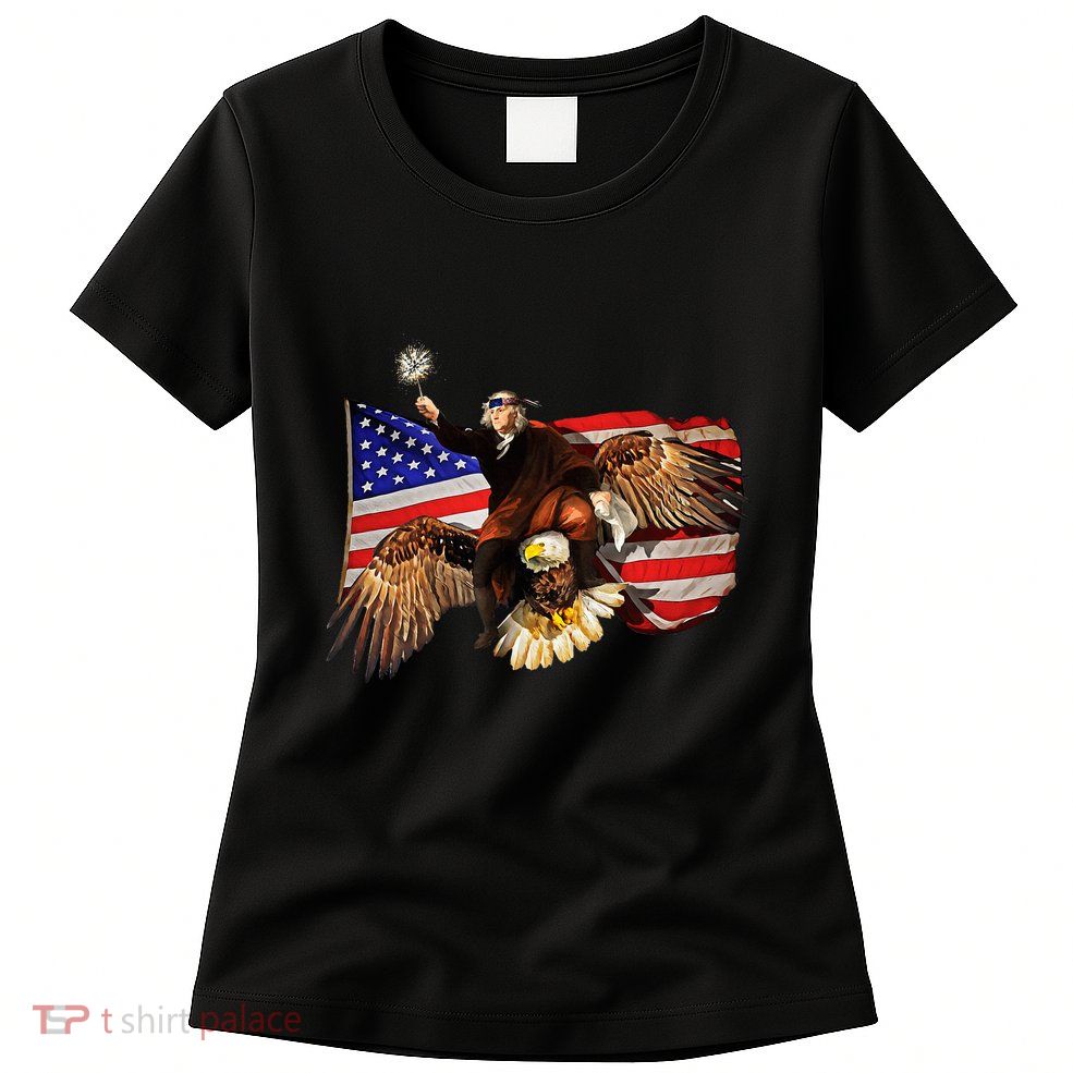 Ben Franklin Riding Eagle Funny July 4th American Flag Womens T-Shirt