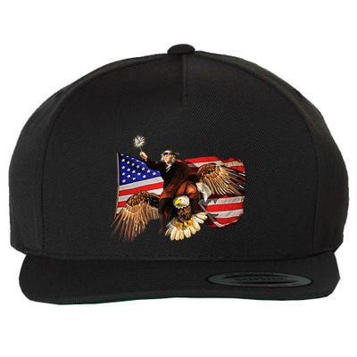 Ben Franklin Riding Eagle Funny July 4th American Flag Wool Snapback Cap