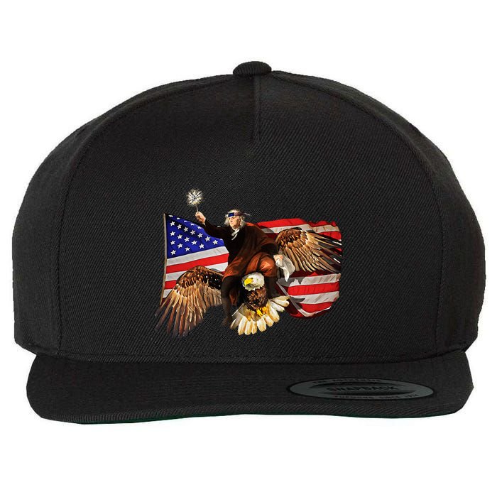 Ben Franklin Riding Eagle Funny July 4th American Flag Wool Snapback Cap