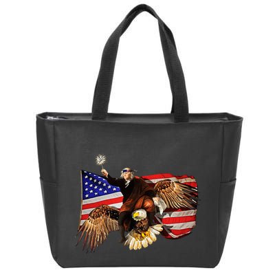 Ben Franklin Riding Eagle Funny July 4th American Flag Zip Tote Bag