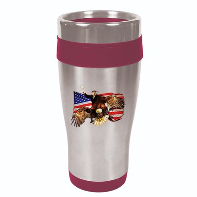 Ben Franklin Riding Eagle Funny July 4th American Flag 16oz Travel Tumbler