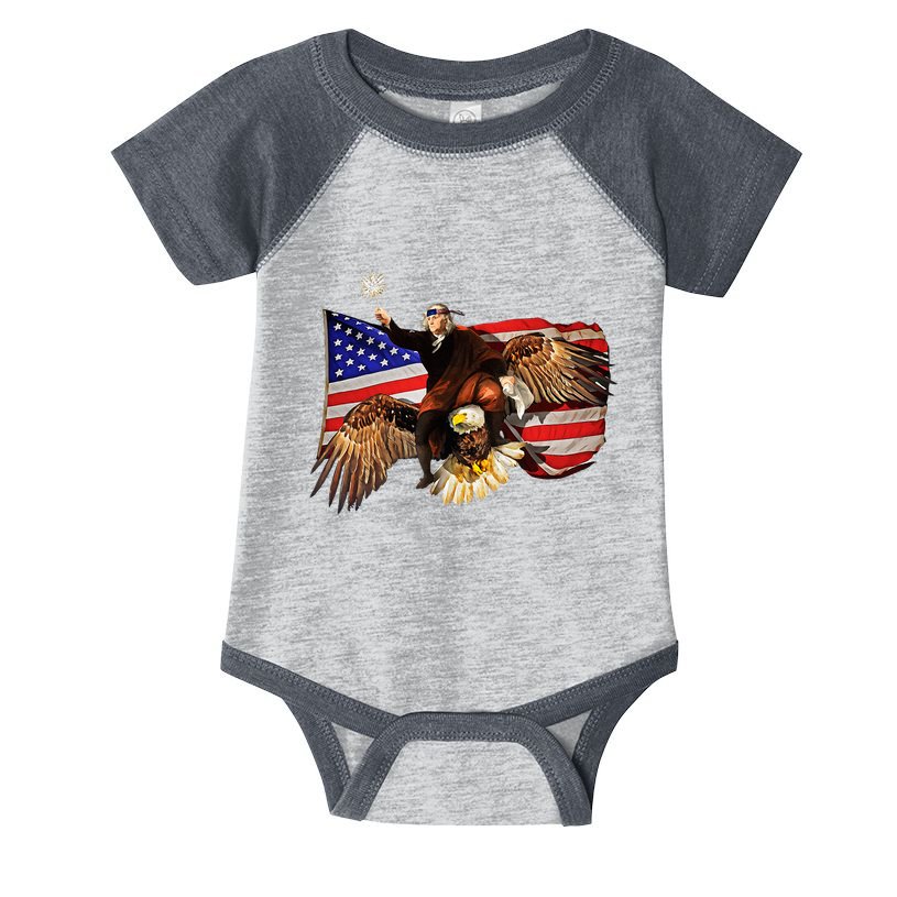 Ben Franklin Riding Eagle Funny July 4th American Flag Infant Baby Jersey Bodysuit