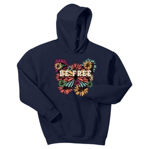 Be Free Retro Butterfly Slogan Floral Quote Flowers Lover Kids Hoodie