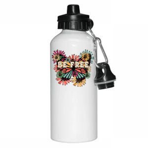 Be Free Retro Butterfly Slogan Floral Quote Flowers Lover Aluminum Water Bottle