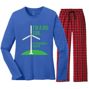 Big Fan Renewable Energy Funny Climate Change Pun Earth Day Gift Women's Long Sleeve Flannel Pajama Set 