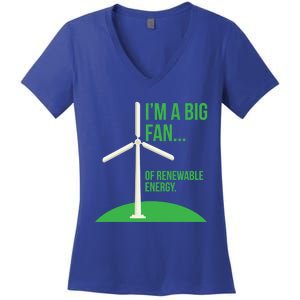 Big Fan Renewable Energy Funny Climate Change Pun Earth Day Gift Women's V-Neck T-Shirt