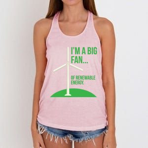 Big Fan Renewable Energy Funny Climate Change Pun Earth Day Gift Women's Knotted Racerback Tank