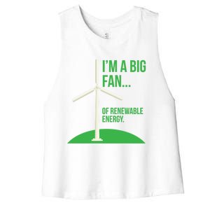 Big Fan Renewable Energy Funny Climate Change Pun Earth Day Gift Women's Racerback Cropped Tank