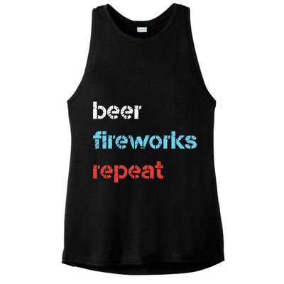 Beer Fireworks Repeat 4Th Of July Beer Drinking Ladies PosiCharge Tri-Blend Wicking Tank