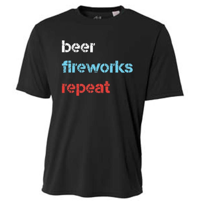 Beer Fireworks Repeat 4Th Of July Beer Drinking Cooling Performance Crew T-Shirt