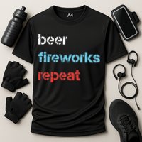 Beer Fireworks Repeat 4Th Of July Beer Drinking Cooling Performance Crew T-Shirt
