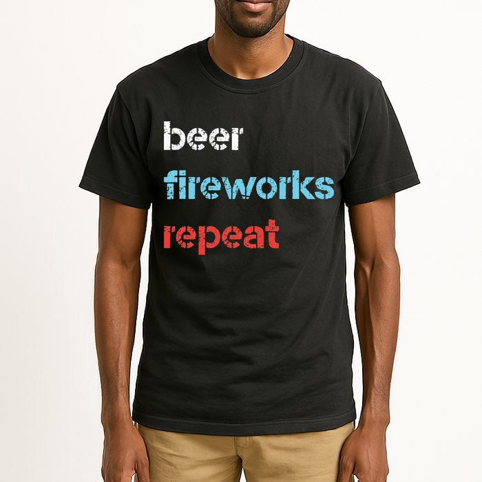 Beer Fireworks Repeat 4Th Of July Beer Drinking Tall T-Shirt