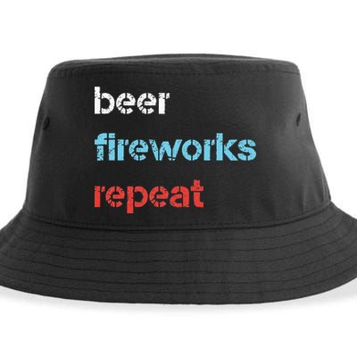 Beer Fireworks Repeat 4Th Of July Beer Drinking Sustainable Bucket Hat