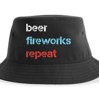 Beer Fireworks Repeat 4Th Of July Beer Drinking Sustainable Bucket Hat