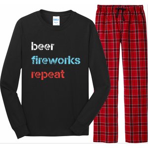 Beer Fireworks Repeat 4Th Of July Beer Drinking Long Sleeve Pajama Set